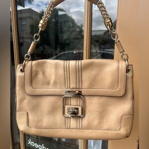 Coach Beige Leather Shoulder Bag with Gold Accents